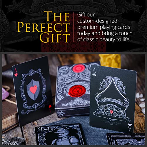 Medieval Playing Cards with Unique Seal and Free Card Game eBook, Stand Out with Cool Poker Cards, Black Deck of Playing Cards, Unique Illustrated Designs for Kids & Adults, Playing Card Decks - color: Stone
