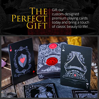 Medieval Playing Cards with Unique Seal and Free Card Game eBook, Stand Out with Cool Poker Cards, Black Deck of Playing Cards, Unique Illustrated Designs for Kids & Adults, Playing Card Decks - color: Stone