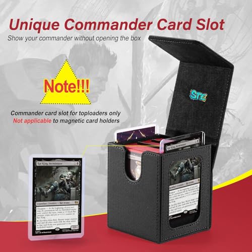 MTG Deck Box,Double Display Window,Commander Deck Box Fits 120+ Single Sleeved Cards,PU Leather Magnetic Closure Card Box with 2 Dividers&2 Toploaders for TCG,CCG,Black - color: Black, size: 1 pack