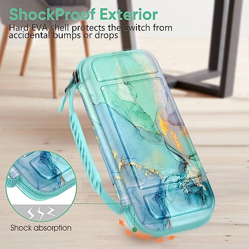 FINTIE Shockproof Carrying Case for Nintendo Switch Lite 2019 | Hard Shell Protective Cover, Portable Travel Storage Bag, Game Card / Micro SD Card Slots, Inner Pocket, Emerald Marble - color: emerald marble