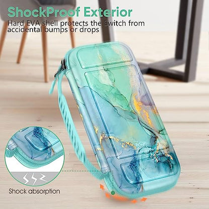FINTIE Shockproof Carrying Case for Nintendo Switch Lite 2019 | Hard Shell Protective Cover, Portable Travel Storage Bag, Game Card / Micro SD Card Slots, Inner Pocket, Emerald Marble - color: emerald marble