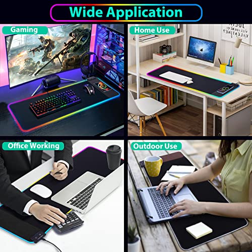 Gaming Mouse Pad, Wireless Charging Mouse Pad Gaming, 31.5"x11.8" Large RGB Desk Mat for Laptop/Computer/Keyboard, 9 Light Modes, Waterproof Smooth Surface, Non-Slip Base, Black - color: Black+RGB