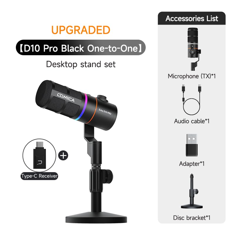 COMICA EJoy D10(D) USB/XLR Gaming Microphone with Noise Cancel, Boom Arm | Cardioid Dynamic Studio Mic, 48khz/24bit, 4-Level Gain & Real-Time Monitor, Streaming Microphone for Gamers & Streamer Pc/Ps5 - color: Black