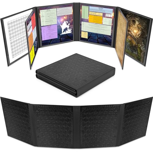 CASEMATIX DM Screen Faux Leather 8-Panel Deluxe GM Screen - Eight Panel Folding Game Master Screen with 2 Swinging Panels and Wet Erase Pockets for TTRPGs, Inserts Not Included, Black - color: Black