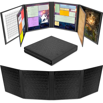 CASEMATIX DM Screen Faux Leather 8-Panel Deluxe GM Screen - Eight Panel Folding Game Master Screen with 2 Swinging Panels and Wet Erase Pockets for TTRPGs, Inserts Not Included, Black - color: Black