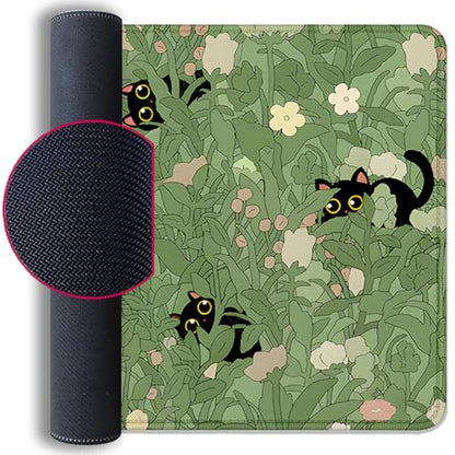 Cute Cats Desk Pad Mouse Pad,Sage Green Plants Flowers Floral Mouse Mat Large,Stitched Edges Non-Slip Waterproof Rubber Base Mous Mat for Office Home Work Gaming(27.5X11.8 in) - color: Cute Cats Green Plants