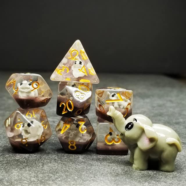 Sage's Portal Animal Familiars Resin DND Dice Set Polyhedral Dice Set for Dungeons and Dragons RPG Pathfinder Tabletop TTRPG (Elephant) - color: Baby Elephant, style: Dice Set Only