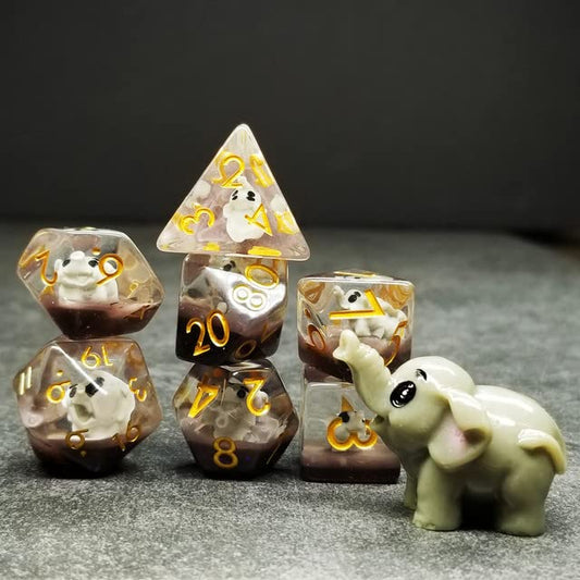 Sage's Portal Animal Familiars Resin DND Dice Set Polyhedral Dice Set for Dungeons and Dragons RPG Pathfinder Tabletop TTRPG (Elephant) - color: Baby Elephant, style: Dice Set Only