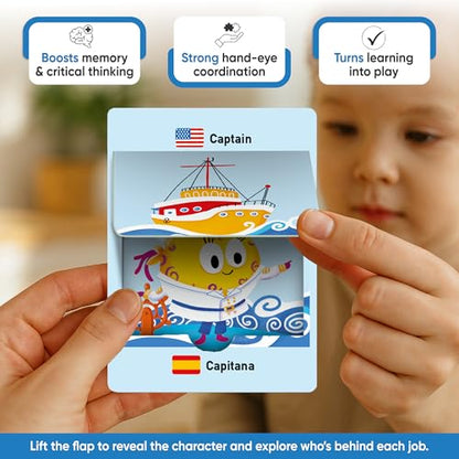 Kidrox Career & Professions Flash Cards, English Learning Cards with Spanish Translations, Interactive Open & Cover, 30 Pack - style: Professions