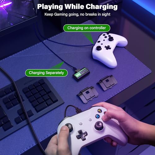 Rechargeable Controller Battery Pack for Xbox,2x4800mWh(2000mAh) Batteries Pack with USB-C Charging Cable for Xbox Series S|X/X-box One S/X/ Elite Remote Play and Charge Kit with 4 Cover(2 Pack) - color: Black