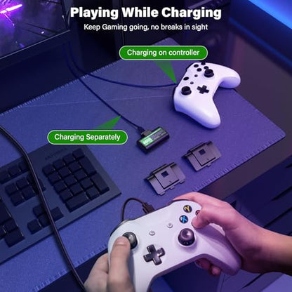 Rechargeable Controller Battery Pack for Xbox,2x4800mWh(2000mAh) Batteries Pack with USB-C Charging Cable for Xbox Series S|X/X-box One S/X/ Elite Remote Play and Charge Kit with 4 Cover(2 Pack) - color: Black