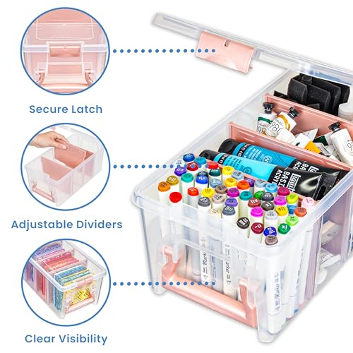 ArtBin Semi Satchel 휴대용 공예 정리함, 칸막이 3개 포함 - 미술 및 공예 용품을 위한 투명 플라스틱 보관 케이스 | 탈착식 칸막이 3개, 39.9 x 20.3 x 16.2cm(15.2 x 8 x 6.2인치), 안전한 걸쇠, 운반 손잡이, 투명하고 내구성 - color: 로즈 골드., size: Pack of 1