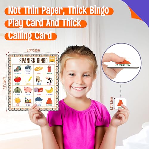 SpriteGru Spanish Bingo Game, 25 Bingo Board Spanish & English Vocabulary Word Game Bilingual Educational Toys for Language Learning - Ages 5 and up (Up to 25 Players) - style: 25 Pcs Spanish Bingo Game