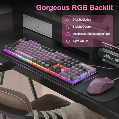 Gaming Keyboard and Mouse Combo, K1 RGB LED Backlit Keyboard with 104 Key Computer PC Gaming Keyboard for PC/Laptop (Blackcurrant) - color: K1 blackcurrant