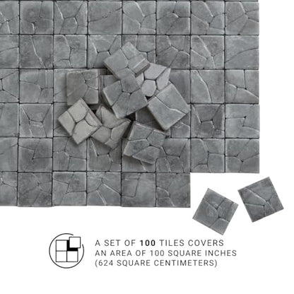 Dollhouse Miniature Paving Stones, Model Tiles | Set of 50 pcs for Fairy Gardens and Tabletop Terrain, REDUCIO! - color: Gray Rock Pavement