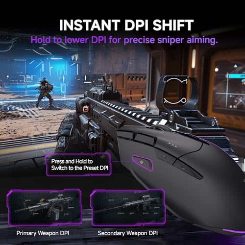 TMKB M2 Wireless Gaming Mouse, 24K DPI, Tri-Mode 2.4G/BT/USB-C, 9 Buttons | Lightweight Ergonomic Grip, Programmable, 600mAh Rechargeable, DPI-Shift Button, RGB lighting, PTFE Feet, for PC Laptop Mac