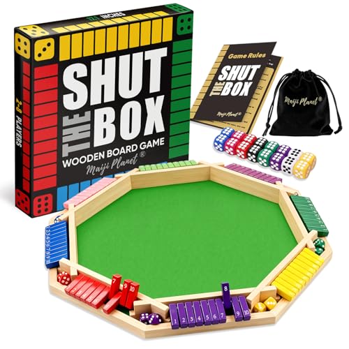 Deluxe Original Shut The Box Game Wooden Math Dice Board Game 2-8 Players | Table Games for Family Night Classroom Travel, Gifts for Group Kid Adult Senior, Camp Party Bar, Easy Quick and Fun - size: 8P