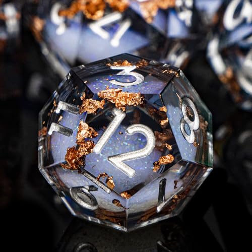ARUOHHA Liquid Core DND Dice Set, 7pcs Resin Sharp Edged Dragons Dice Role Playing Games, RPG Silver Numbers Black Dungeons Polyhedral Dice with Gift Box D20 D12 D10 D8 D6 D4 - color: Silver Black