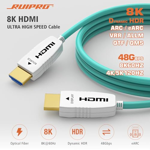 8K Fiber Optic HDMI 2.1 Cable, 48Gbps, 8K60, 4K120, HDR, eARC, 165FT | Fiber Optic Technology Reduces EMI and Signal Loss vs Copper Cables for Stable 4K@120Hz Gaming and Long-Distance 8K Video - color: A-8K Fiber Gen3/C, size: 165FT