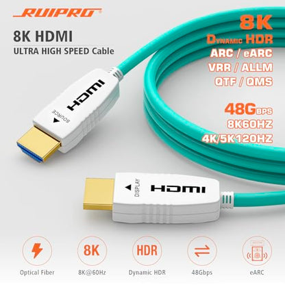 8K Fiber Optic HDMI 2.1 Cable, 48Gbps, 8K60, 4K120, HDR, eARC, 10FT | Fiber Optic Technology Reduces EMI and Signal Loss vs Copper Cables for Stable 4K@120Hz Gaming and Long-Distance 8K Video - color: A-8K Fiber Gen3/C, size: 10FT