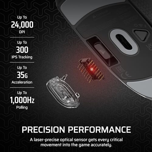 Corsair M55 Wireless Lightweight FPS Gaming Mouse – 2.4GHz & Bluetooth – 24,000 DPI – Long-Lasting Battery Life – Six Programmable Buttons – Textured Side Grips – Black - color: Black, style: Wireless