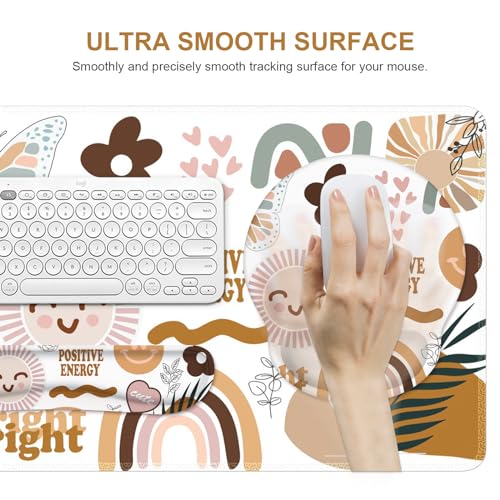 iCasso Desk Mat, Gaming Mouse Pad Wrist Support Set,4in1 XXL Large Mousepad + Keyboard Wrist Rest+Mouse Wrist Rest+Coaster Set with Ergonomic Design for Home Office Table Computer-Sticker - color: Sticker