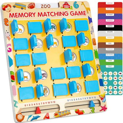 Memory Matching Game for Kids, Travel Toys for Toddlers Boys Girls Ages 3-5 | Plane Activities for Toddlers, Road Trip Essentials for Airplane, Car, Camping, Christmas Birthday Gifts for Ages 3 4 5 6 7 8