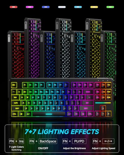 EWEADN V80 Wired TKL RGB Gaming Keyboard, 80% Compact Layout with PBT Keycaps, Whisper Quiet Membrane Switch, 26-Key Anti-Ghosting, Ergonomic Computer Keyboard for Laptop PC Gamer - Black - color: Black