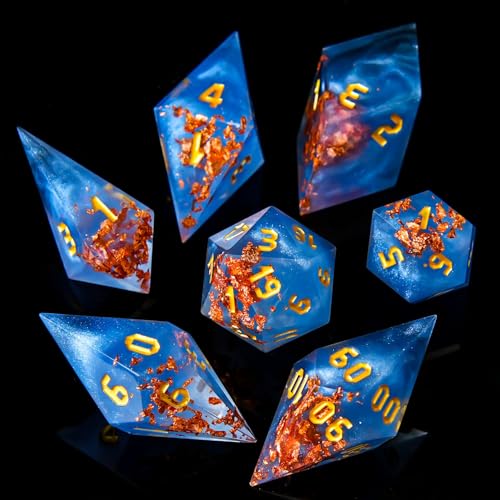 Sharp Edge Star DND Dice Set Handmade 7 Accessories Galaxy Dice for Dungeons and Dragons TTRPG Games, Multi-Sided RPG Polyhedral Resin Sharp Edge Dice Roleplaying Games（Galaxy） - color: Star