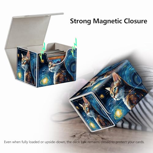 Strong Magnet Card Case Deck Box Mtg Card Box Playing Card Box Tcg Up to 200 Cards Creative Pattern Trading Card Storage Box for Collectible Card Games for MTG Cards, Cute Cat With Starry Night - color: Cute Cat With Starry Night
