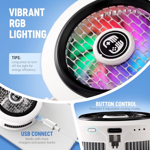 Phone Cooler for Gaming, Low Noise USB Cell Phone Cooler with Smart Temp Control, Phone Cooling Fan with RGB LED Lights, Magnetic Ring & Clip Fan for Phone Gaming & Streaming (White) - color: white