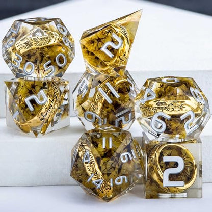 Magic Golden Ring DND Dice Set Sharp Edge Red Resin Dice with Box, for use with RPG D&D Tabletop Games Lord D and D Polyhedral Dice Set - color: Ring -Flower-2