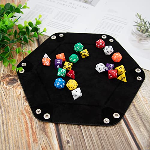 SIQUK 2 Pieces Dice Tray PU Leather Dice Trays Portable Folding Hexagon Dice Roller Tray for Dice Games Like RPG, DND and Other Table Games (Lilac, Black) - color: Lilac, Black