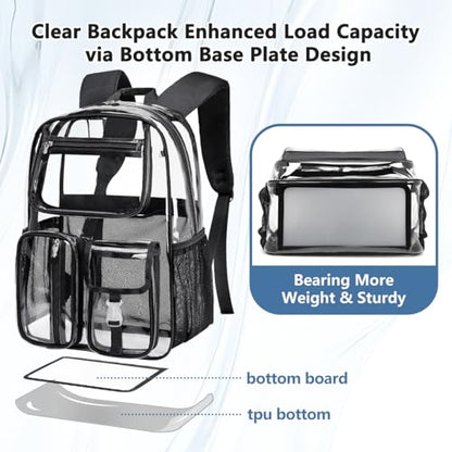 Cusangel Heavy Duty Clear Backpack Clear BookBag,Stadium backpack 16 x11 x5inch TPU Large Capacity See Through Backpack for Sport Events,Travel (Grey) - color: Grey