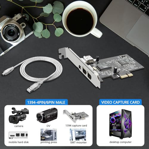 PCIe Firewire 400 Card,IEEE 1394a PCI Express 4 Ports PCIe Card (3 X 6 Pin and 1 X 4 Pin),Firewire 400 Adapter for Windows 7/8/10/11/Mac Os/Xp/2000/2003/ Vista/Dos,Linux(PCIE-IEEE 1394A)
