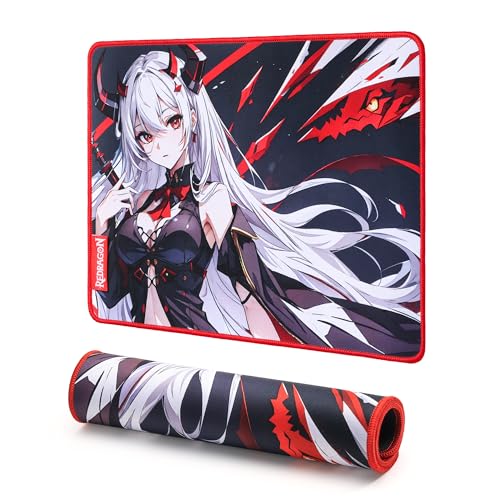 Redragon EISA P047S Anime Gaming Mouse Pad - Smooth Spandex Surface, Anti-Slip Rubber Base, Spill-Resistant, Durable 3mm Thick Design, 13 x 10 inches, Black - color: Black, size: 13L x 10W inches