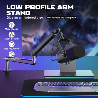 FIFINE Microphone Boom Arm, Low Profile Adjustable Stick Microphone Arm Stand with Desk Mount Clamp, Screw Adapter, Cable Management, for Podcast Streaming Gaming Studio-BM88 | Adjustable Stick Stand, Desk Mount Clamp, Cable Management, Screw Adapter, for