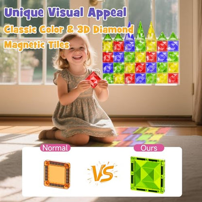 WMXDU Travel Magnetic Tiles Set: Tablet-Light, Group Play for Girls 3-8 | 60-Piece Travel Set, Keeps Girls Engaged in Group Play for 60+ Minutes in Cars/Planes Iron-Box Storage - style: 60pcs-Large