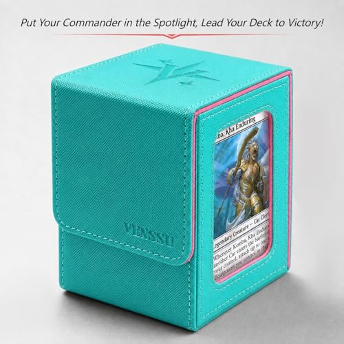 MTG Deck Box with Commander Display Window(Turquoise&Pink, 1 window) | Holds 120 Single/100 Double-Sleeved Cards, Fit MTG/PTCG/OPTCG Cards, Strong Magnet, PU Leather, With 2 Dividers & 1 Toploader - color: Turquoise and Pink
