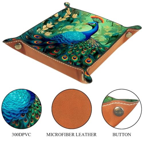 Peacock FlowersDice Tray Foldable Dice Trays Dice Rolling Tray PU Leather Dice Holder for Dice Games Like RPG, DND and Other Table Games