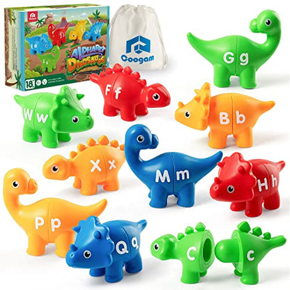 Coogam Matching Letters Fine Motor Toy, 26 PCS Double-Sided ABC Dinosaur Alphabet Match Game with Uppercase Lowercase, Preschool Educational Montessori Learning Toys for Toddlers - style: dinosuar alphabet