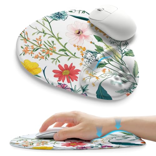 Palm-Rest and Wrist-Hugging Mouse Pad Wrist Rest, Ergonomic Wrist Support with Curve Fitting Cushioned Memory Foam for Carpal Tunnel Pain Relief, 9.9 x 8.3 Inch, Blossoms - color: Blossoms