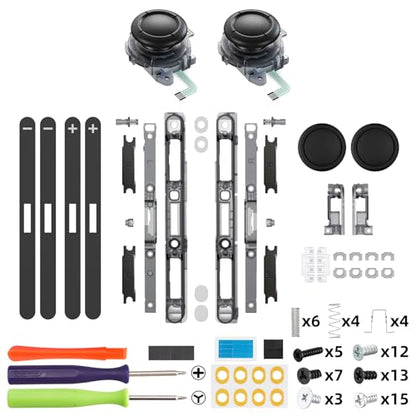 eXtremeRate Replacement 3D Joystick & Thumb Grips & Side Rail Shell Buttons for Nintendo Switch 2 JoyCon, Console Rail Stickers Left Right Analog Stick Thumbsticks Cap for Switch 2 - Clear Slate Black - color: Clear Slate Black