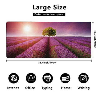 Stunning Lavender Field Landscape Extended Gaming Mouse Pad Large Desk Mat with Non-Slip Rubber Base and Stitched Edges,Keyboard Mouse Mat Desk Pad for Work,Game,Office,Home 35.4 * 15.7 Inch - color: Stunning Lavender Field Landscape