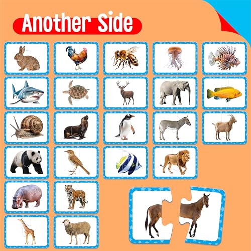 48 Animal Matching Puzzles with Error-Correction, Self-Correcting Puzzle Match Game Educational Learning Activities for Toddlers, Kindergarten, Animal-Themed Learning Games Toys for 3 Years Old - style: Animal-C