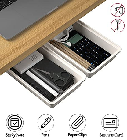 SVNNELP 2Pack Under Table Desk Drawer Storage Organizer Slide Out, Hidden Self-Adhesive Under Desktop Pencil Tray Drawer for Office,Classroom,Kitchen(S/white） - size: S