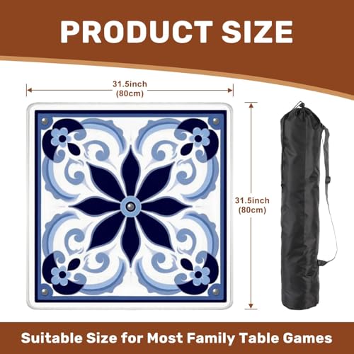 Mahjong Mat 31.5" x 31.5" Blue White Ceramic Tile Floral Swirl Non-Slip Noise Reduction Mahjong Tiles Table Cover for Dominoes Poker Card Board and Tile Games Gift - color: Color8