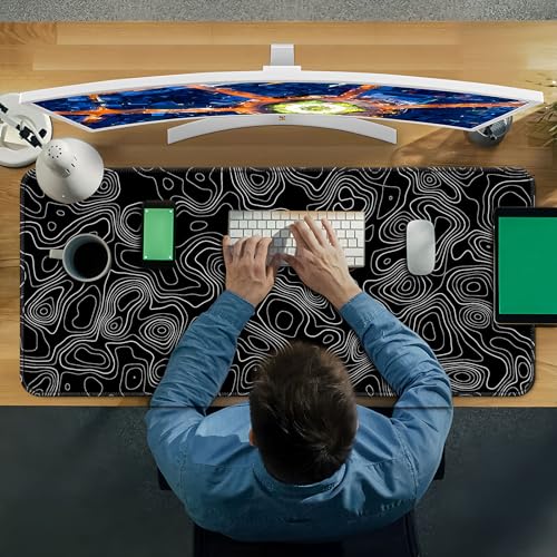 Desk Mat Pad,Large XXL Extended Mouse Pad Mat for Desktop Keyboard | 35''×15.6'' XXL Extended Gaming Mouse Pad with Non-slip Base Desk Matt Mousepad for Computer,Office,Keyboard and Laptop - color: A5-Topographic 2