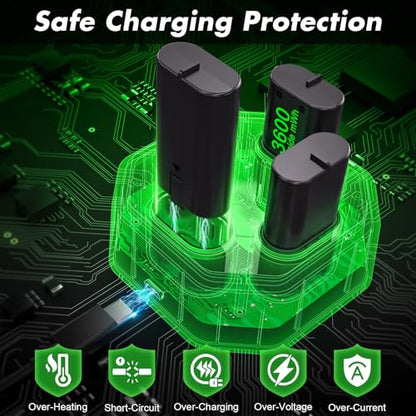 4 Pack Rechargeable Battery Pack Compatible with Xbox Series S/X,Charger Dock with 4 x 3600mWh NiMH Controller Battery Pack for Xbox One Wireless Controller - color: Green