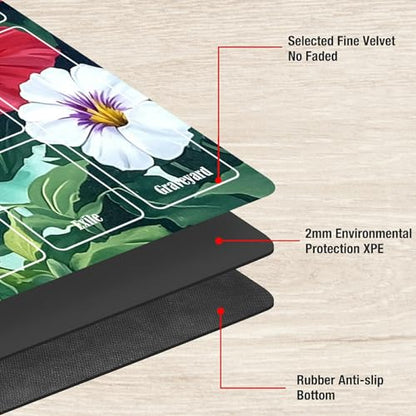 MTG Playmat with Zones, TCG Card Game Play Mat with Stitched Edges, Non-Slip Rubber Base Gaming Desk Mat, Smooth Surface 24 x 14 Inch, Hummingbird Flowers - color: Hummingbird Flowers, size: Zone 1